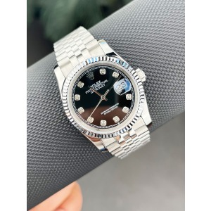 Rolex Datejust 36 Mm Gümüş Kasa Taşlı Siyah Kadran