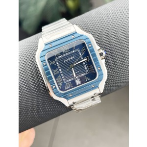 Cartier Santos Gümüş Kasa Lacivert Yeni Sezon 