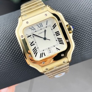  Cartier Santos Gold Kasa Beyaz Kadran