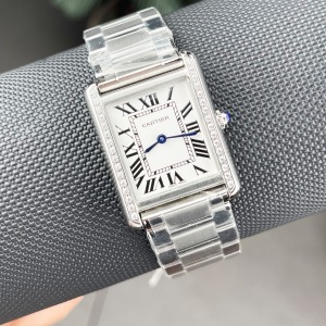 Cartier Tank 24Mm Taşlı Bezel Gümüş Kasa 