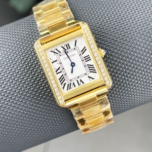 Cartier Tank 24Mm Gold Kasa Taşlı Bezel