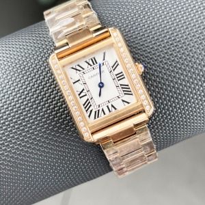  Cartier Tank 24Mm Rose Kasa	Taşlı Bezel