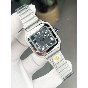 Cartier Santos Gümüş Kasa Siyah Kadran