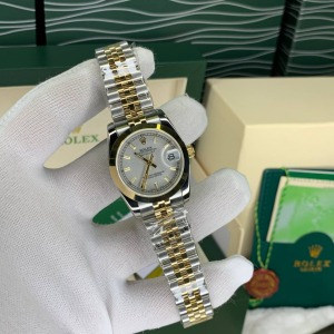 Rolex Datejust 31mm Two Tone Düz Bezel Gri Kadran Jubile Kordon