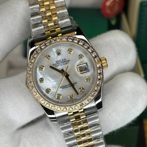 Rolex Datejust 36 Mm Two Tone Taşlı Bezel Taşlı Sedef Beyaz Kadran