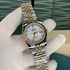 Rolex Dayjust 36 Mm Gold Gümüş Kasa Beyaz Kadran Jubile Kordon 