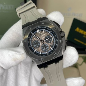  Audemars Piguet Royal Oak Siyah Celik Kasa Gri Silikon Kordon	