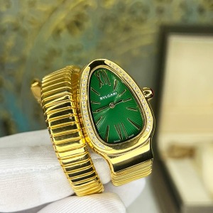  Bvlgari Serpenti Gold Kasa Yeşil Kadran Taşlı Bezel Tek Sarma	