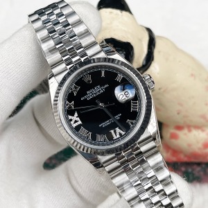 Rolex DateJust 36 Mm Gümüş Kasa Siyah Roma Rakamlı Kadran