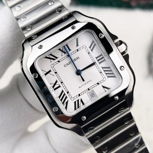Cartier Santos Beyaz Kadran Celik Kordon