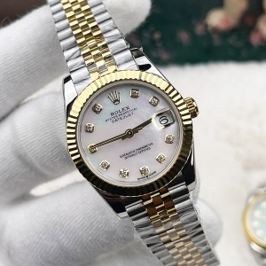 Rolex DateJust 31 Mm Gold Gümüş Taşlı Sedef Beyaz Kadran Jubile Kordon 