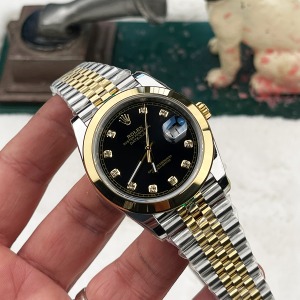 Rolex Datejust Two Tone Siyah Kadran Düz Bezel Super Clone 